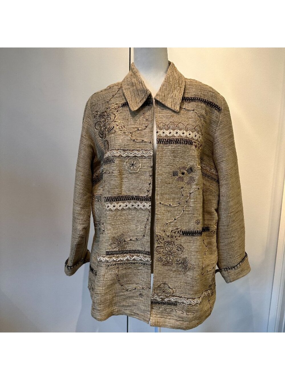 Coldwater Creek Textured Boho Chic Embroidered Beige Jacket 1X